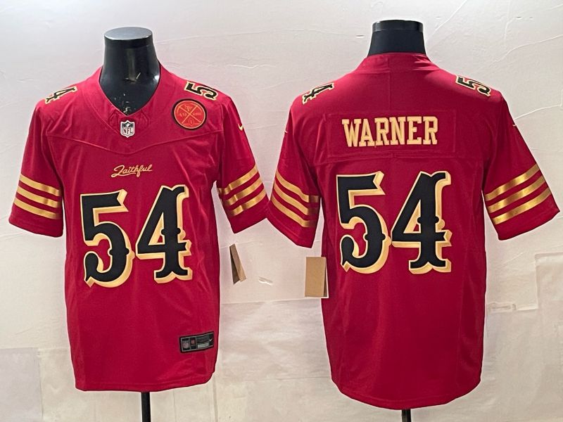 Men 2025 Nike San Francisco 49ers #54 Warner Red gold 5th generation Limited NFL Jersey 0068